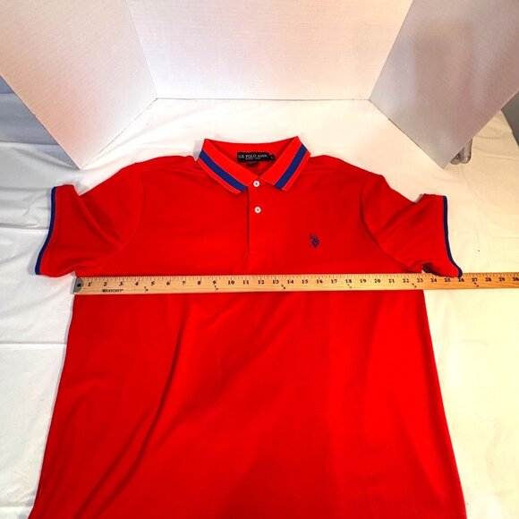 U.S. Polo Assn. Red Polo Shirt Blue Collar Trim Men's Size L Short Sleeves Logo - Picture 4 of 10
